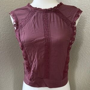 Self Esteem Sleeveless Lace Blouse - Deep Red